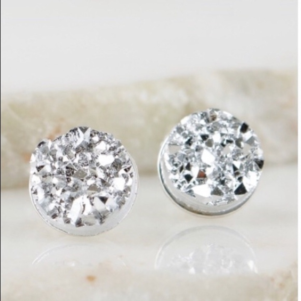 Druzy Sparkle Silver Stud Earrings